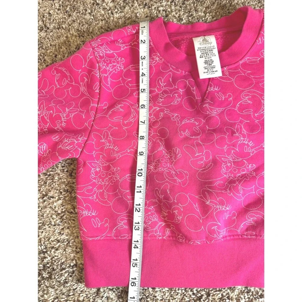 Disney Minnie Mickey Mouse Pink Cropped Sweatshirt Girls Size‎ 11/12 Puff Sleeve